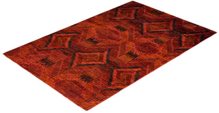Modern, One-of-a-Kind Hand-Knotted Area Rug  - Red, 4' 1" x 6' 1"