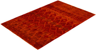 Contemporary Overdyed Wool Hand Knotted Orange Area Rug 4' 0" x 6' 1"