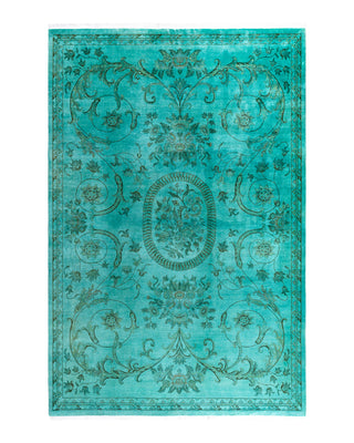 Contemporary Overyed Wool Hand Knotted Blue Area Rug 6' 9" x 9' 10"