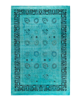 Contemporary Overyed Wool Hand Knotted Blue Area Rug 6' 2" x 9' 4"
