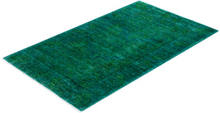 Contemporary Overyed Wool Hand Knotted Green Area Rug 3' 1" x 5' 3"