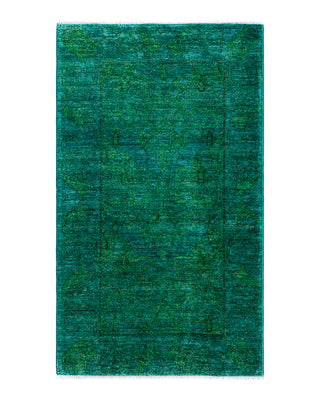 Contemporary Overyed Wool Hand Knotted Green Area Rug 3' 1" x 5' 3"