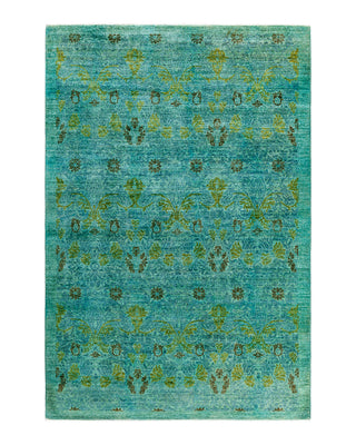 Contemporary Overyed Wool Hand Knotted Blue Area Rug 6' 2" x 9' 0"