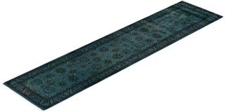 Modern Overdyed Hand Knotted Wool Blue Runner 2' 7" x 11' 0"