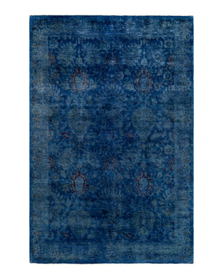 Contemporary Overyed Wool Hand Knotted Blue Area Rug 6' 2" x 9' 3"