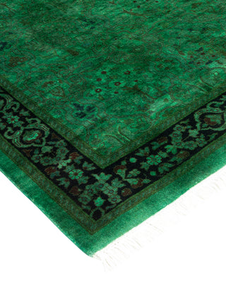 Contemporary Hand Knotted Overdyed Green Runner 2' 8" x 9' 3"