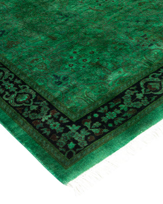 Modern Overdyed Hand Knotted Wool Green Runner 2' 8" x 9' 3"