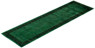 Modern Overdyed Hand Knotted Wool Green Runner 2' 8" x 9' 3"