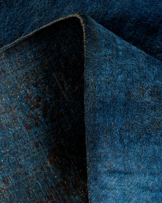 Contemporary Hand Knotted Overdyed Blue Runner 2' 7" x 13' 9"