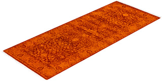 Modern Overdyed Hand Knotted Wool Orange Runner 2' 6" x 6' 5"