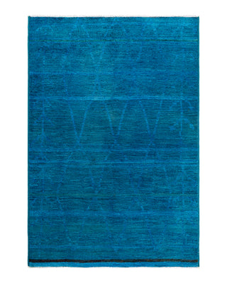 Contemporary Overyed Wool Hand Knotted Blue Area Rug 6' 3" x 8' 10"