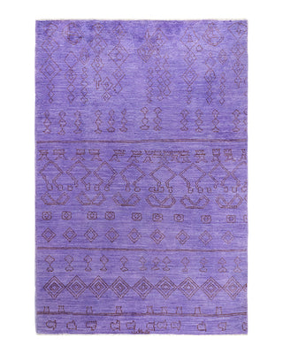 Contemporary Overyed Wool Hand Knotted Purple Area Rug 6' 1" x 8' 10"
