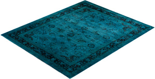 Modern Overdyed Hand Knotted Wool Blue Area Rug 8' 1" x 9' 10"