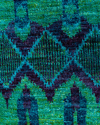 Contemporary Hand-Knotted Modern Abstract Green Area Rug 4' 0" x 6' 1"