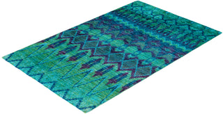 Contemporary Hand-Knotted Modern Abstract Green Area Rug 4' 0" x 6' 1"