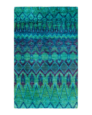 Contemporary Overyed Wool Hand Knotted Green Area Rug 4' 0" x 6' 1"