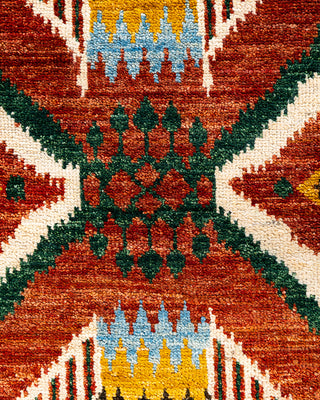 Contemporary Hand-Knotted Modern Abstract Red Area Rug 4' 1" x 6' 3"