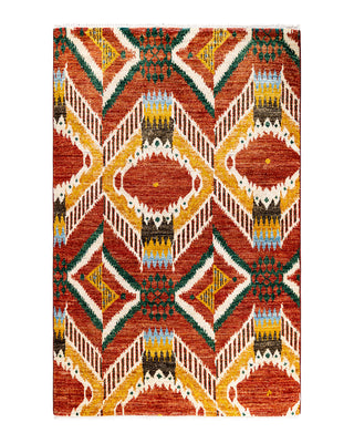Contemporary Overyed Wool Hand Knotted Red Area Rug 4' 1" x 6' 3"