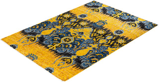 Contemporary Overyed Wool Hand Knotted Yellow Area Rug 4' 1" x 5' 10"