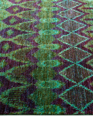 Contemporary Hand-Knotted Modern Abstract Green Area Rug 4' 1" x 6' 1"