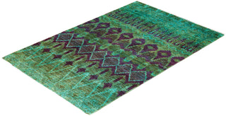 Contemporary Hand-Knotted Modern Abstract Green Area Rug 4' 1" x 6' 1"