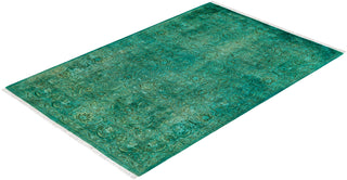 Contemporary Hand-Knotted Overdyed Green Area Rug 4' 1" x 6' 2"