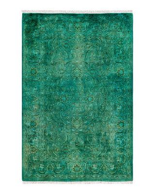 Contemporary Overyed Wool Hand Knotted Green Area Rug 4' 1" x 6' 2"