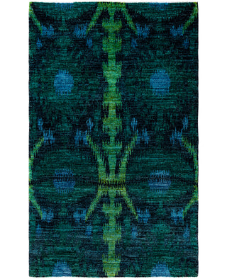 Overdyed Hand-Knotted Wool Modern-Contemporary Green Area Rug 4' 5" x 7' 2"