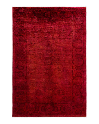 Contemporary Overyed Wool Hand Knotted Red Area Rug 6' 1" x 8' 7"