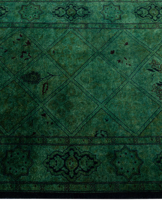 Contemporary Overdyed Wool Hand Knotted Green Runner 2' 9" x 4' 1"