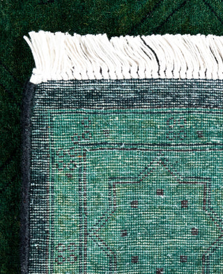 Contemporary Overdyed Wool Hand Knotted Green Runner 2' 9" x 4' 1"