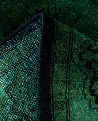 Contemporary Overdyed Wool Hand Knotted Green Runner 2' 9" x 4' 1"