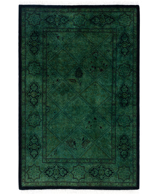 Contemporary Overdyed Wool Hand Knotted Green Runner 2' 9" x 4' 1"