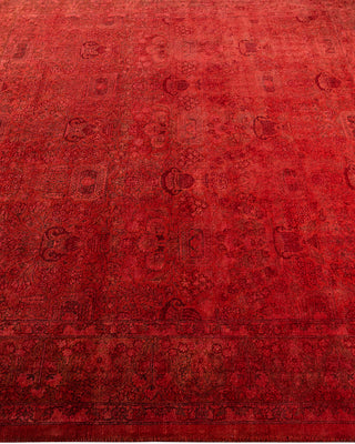 Contemporary Overyed Wool Hand Knotted Red Square Area Rug 4' 10" x 5' 3"