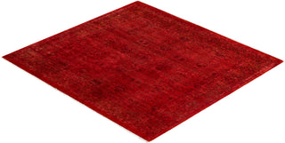 Contemporary Overyed Wool Hand Knotted Red Square Area Rug 4' 10" x 5' 3"