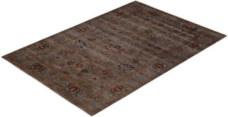 Modern Overdyed Hand Knotted Wool Brown Area Rug 4' 4" x 6' 4"