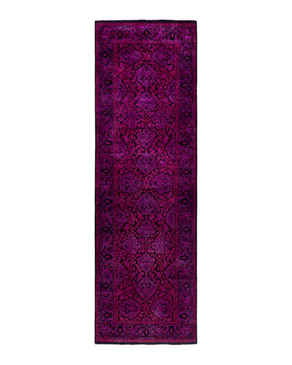 Contemporary Overyed Wool Hand Knotted Purple Runner 2' 6" x 8' 1"