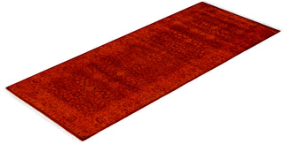 Contemporary Overdyed Wool Hand Knotted Orange Runner 3' 0" x 7' 6"