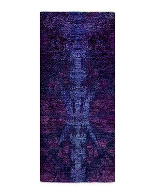 Contemporary Overyed Wool Hand Knotted Purple Runner 2' 7" x 6' 0"