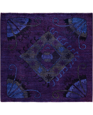 Overdyed One-of-a-Kind Wool Purple Square Area Rug 5' 1" x 5' 3"