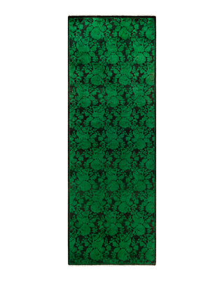 Contemporary Overyed Wool Hand Knotted Green Runner 2' 8" x 7' 9"