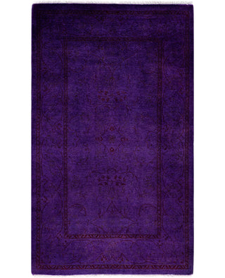 Contemporary Overdyed Wool Hand Knotted Purple Runner 2' 8" x 4' 4"
