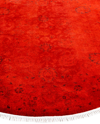 Contemporary Overdyed Wool Hand Knotted Red Round Area Rug 5' 1" x 5' 1"