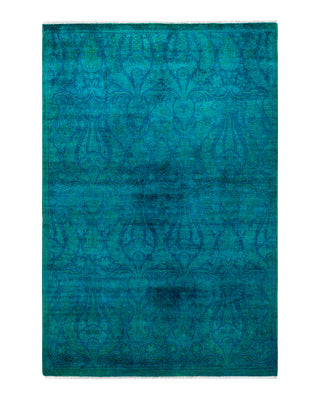 Contemporary Overyed Wool Hand Knotted Blue Area Rug 4' 2" x 6' 1"
