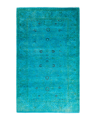 Contemporary Overyed Wool Hand Knotted Blue Area Rug 3' 2" x 5' 1"