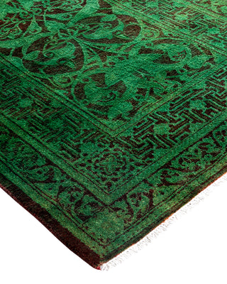 Contemporary Overyed Wool Hand Knotted Green Runner 2' 6" x 8' 9"