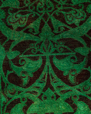 Contemporary Overyed Wool Hand Knotted Green Runner 2' 6" x 8' 9"