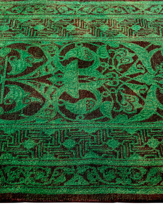 Contemporary Overyed Wool Hand Knotted Green Runner 2' 6" x 8' 9"