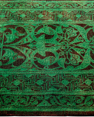 Contemporary Hand-Knotted Overdyed Green Runner 2' 6" x 8' 9"