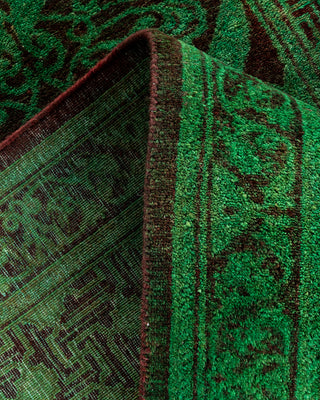 Contemporary Overyed Wool Hand Knotted Green Runner 2' 6" x 8' 9"